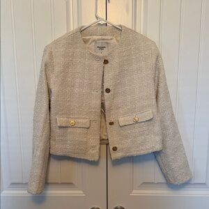 Abercrombie & Fitch Cream Tweed Cropped Blazer with Gold Buttons